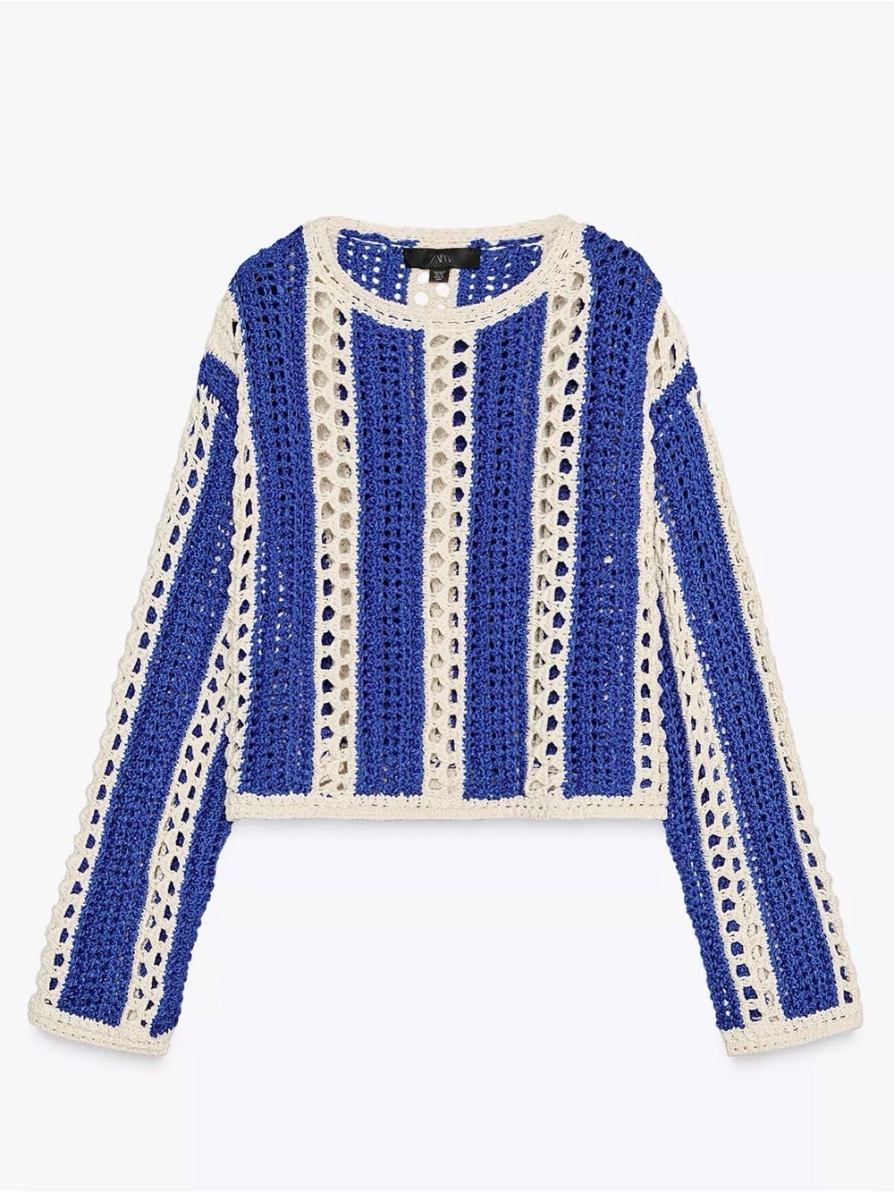 Blue & White Crocheted Crop Sweater